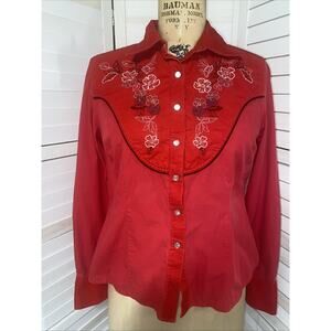 i.e Relaxed Floral Embroidered Top Women’s Size 10 Red Cowgirl Western